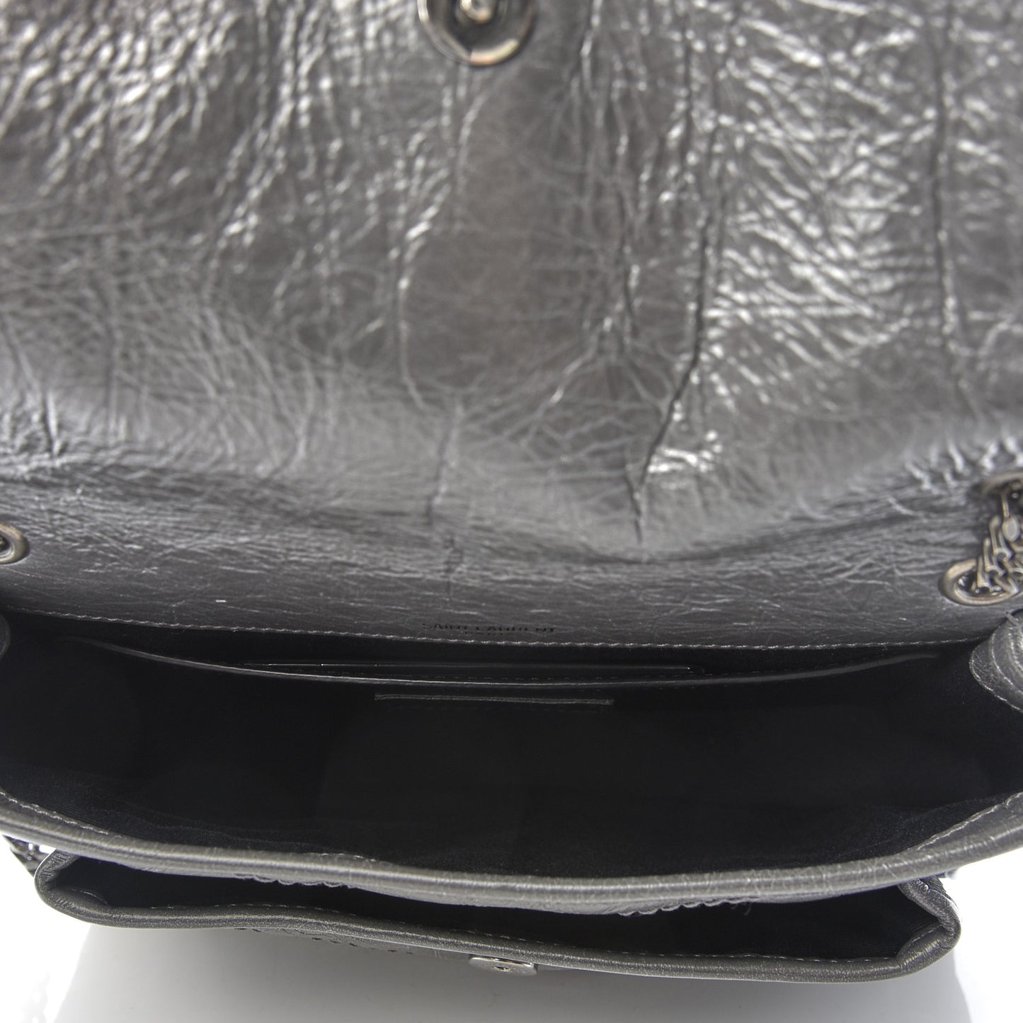 Crinkled Calfskin Matelasse Monogram Baby Niki Chain Satchel Storm
