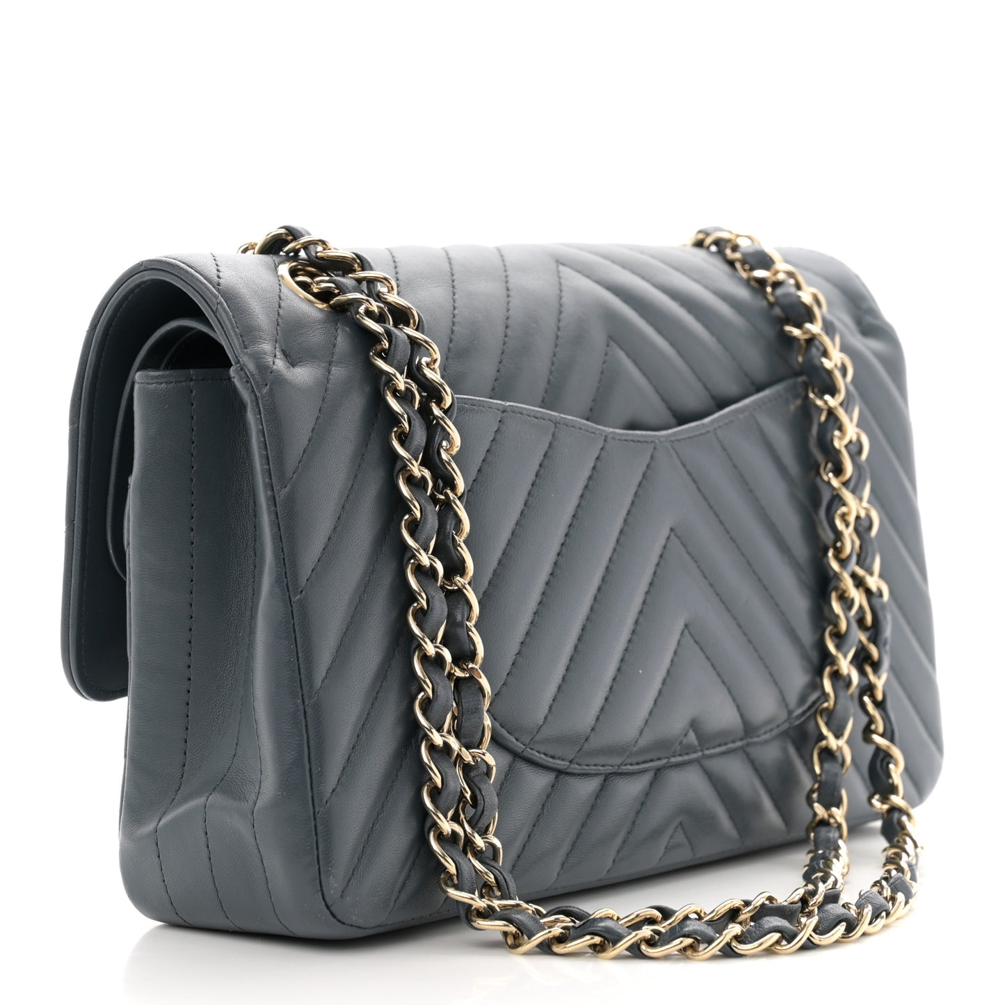 Lambskin Chevron Quilted Medium Double Flap Dark Grey