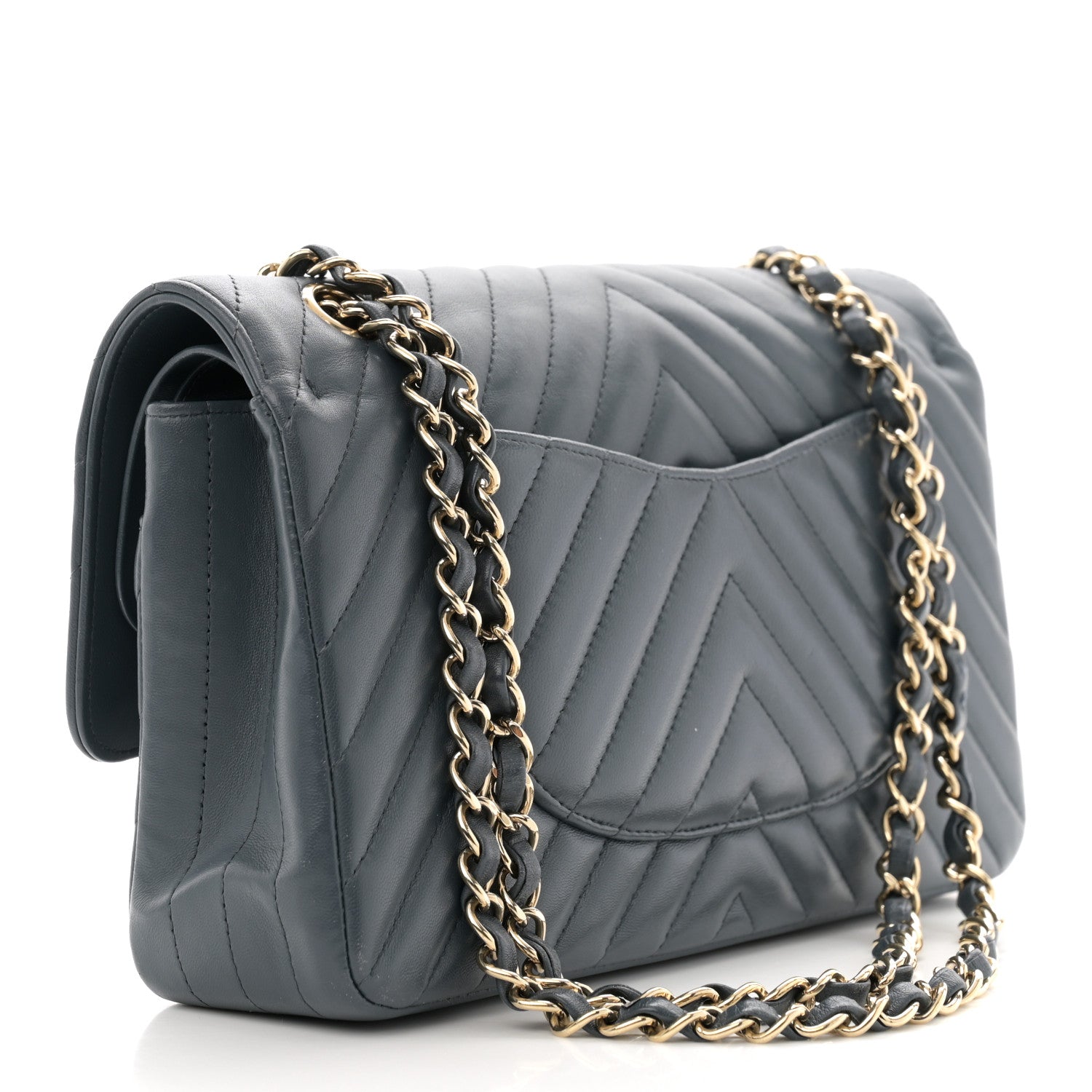Chanel Lambskin Chevron Quilted Medium Double Flap Dark Grey 3 of 16
