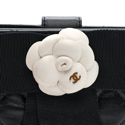 Chanel Lambskin Quilted Round Camellia Mini Clutch Black 8 of 8