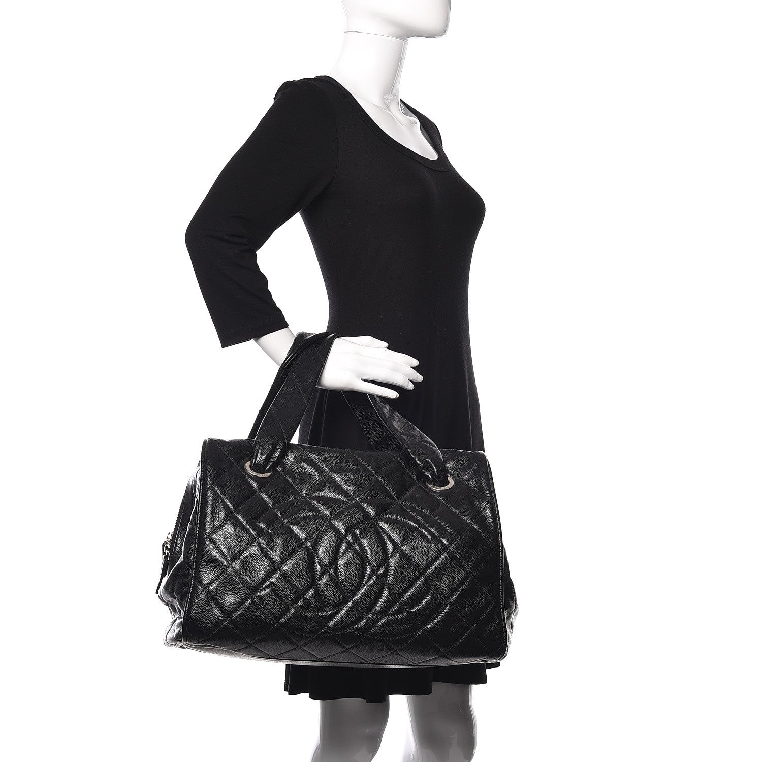 Chanel Caviar Quilted Large CC Timeless Bowler Black 2 of 12