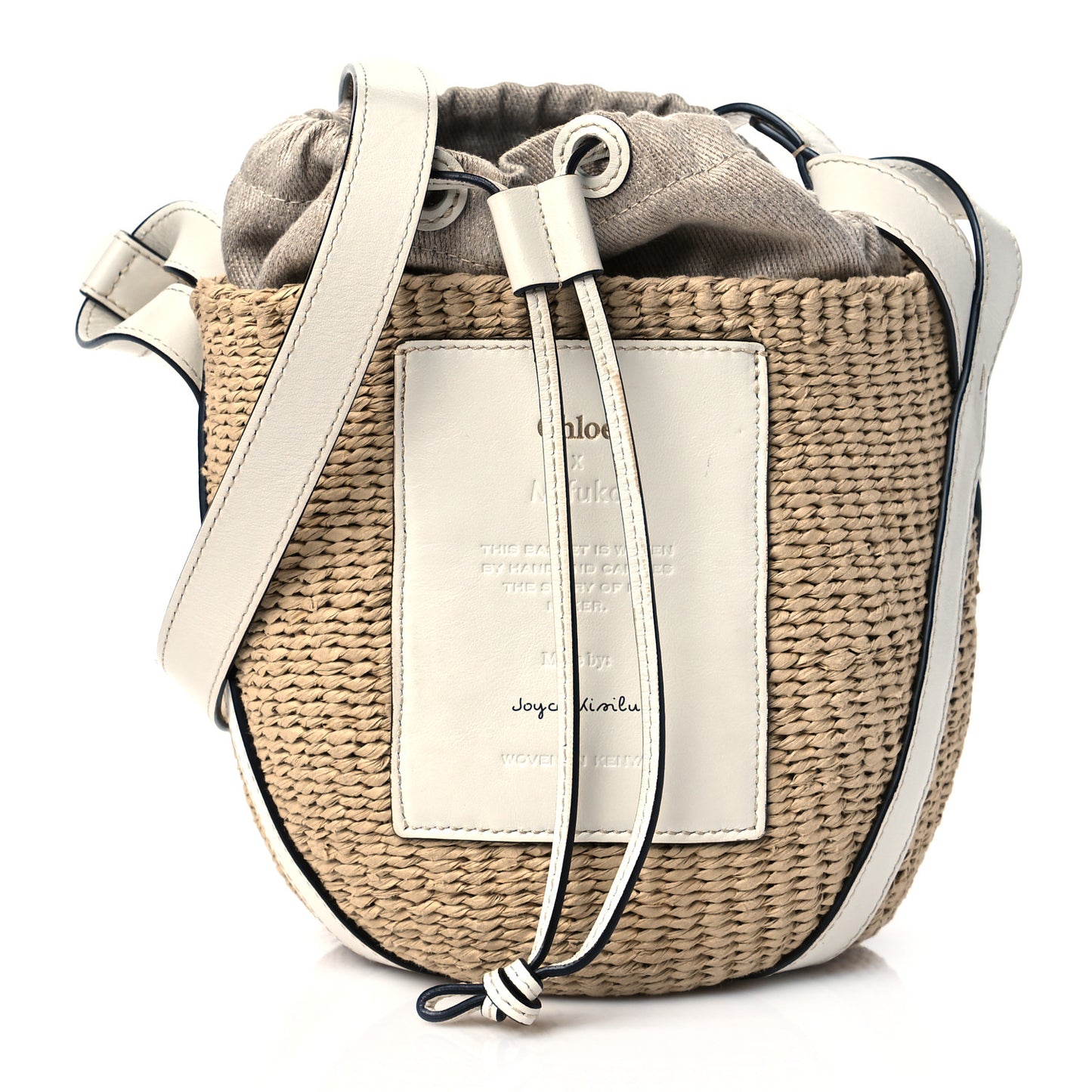 Raffia Calfskin Small Basket White