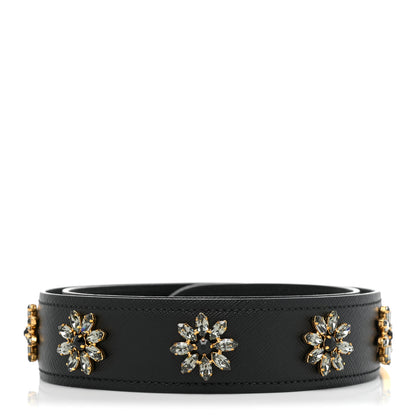 Prada Saffiano Crystal Flower Shoulder Strap Black 1 of 5