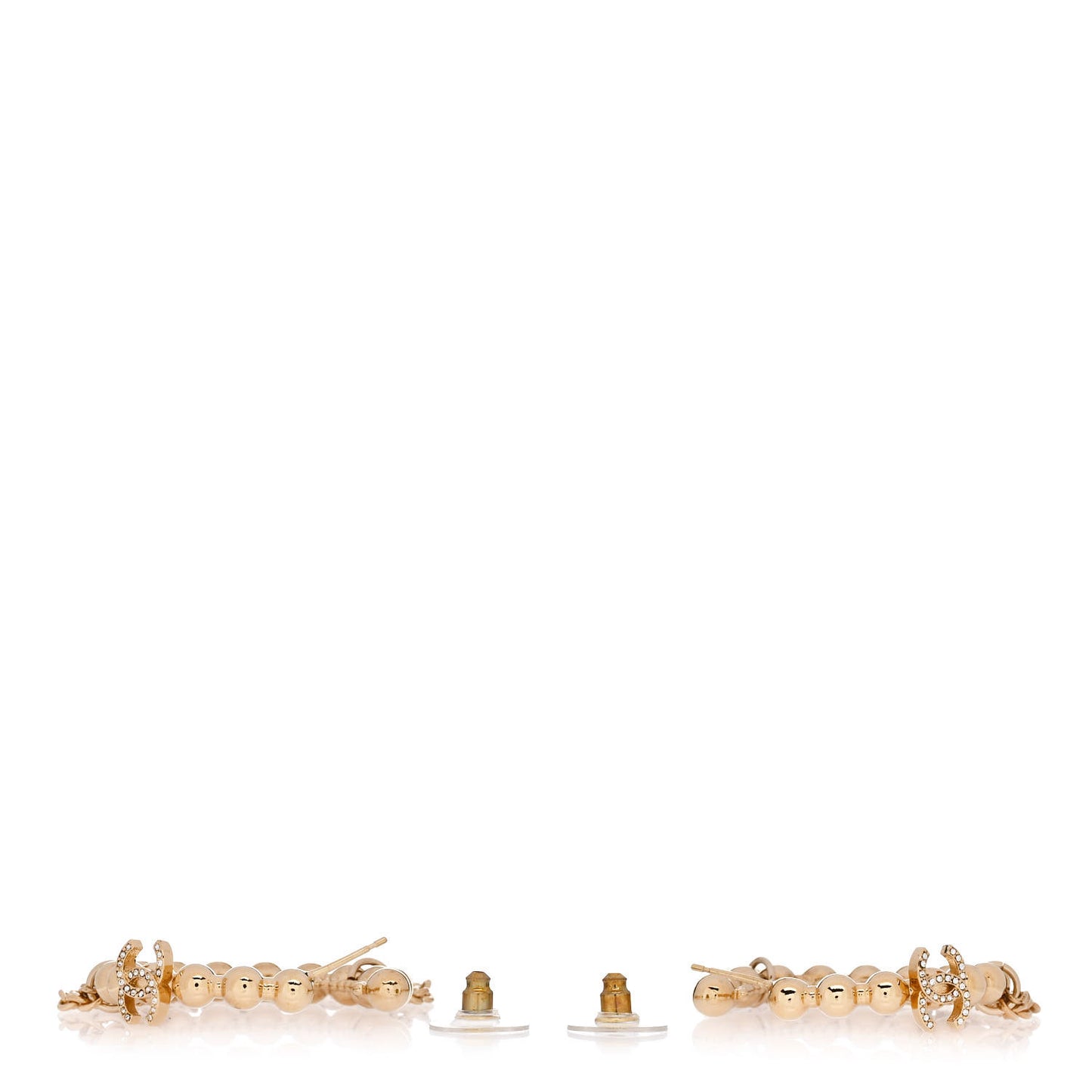 Metal Crystal Bead Chain CC Hoop Earrings Gold