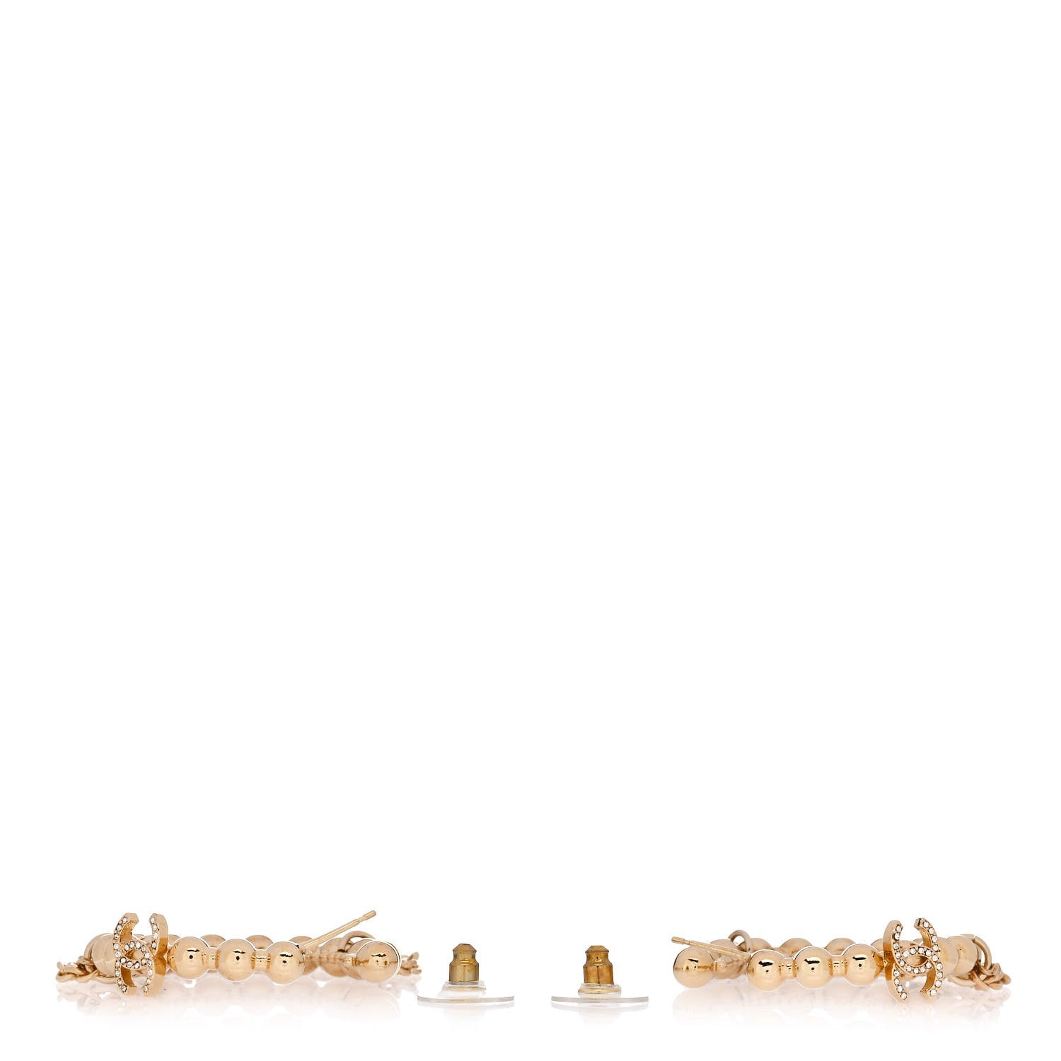 Chanel Metal Crystal Bead Chain CC Hoop Earrings Gold 3 of 4