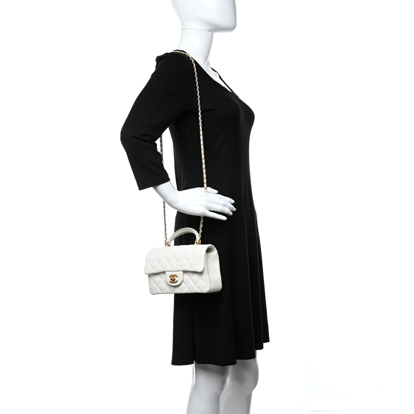 Caviar Quilted Mini Top Handle Rectangular Flap White