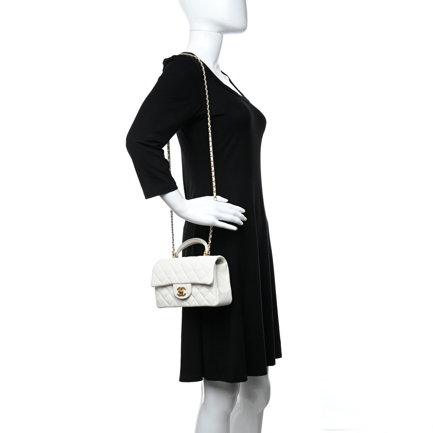 Chanel Caviar Quilted Mini Top Handle Rectangular Flap White 2 of 15