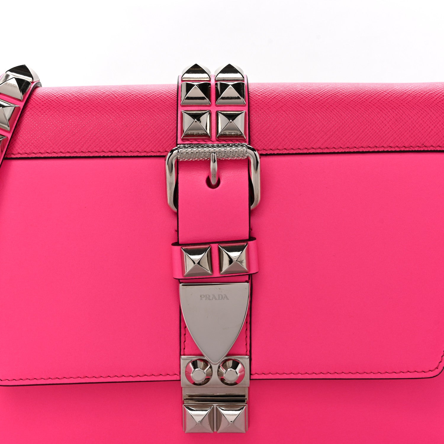 Prada Saffiano City Calfskin Studded Large Elektra Shoulder Bag Fuchsia Black 7 of 9
