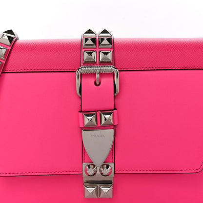 Prada Saffiano City Calfskin Studded Large Elektra Shoulder Bag Fuchsia Black 7 of 9