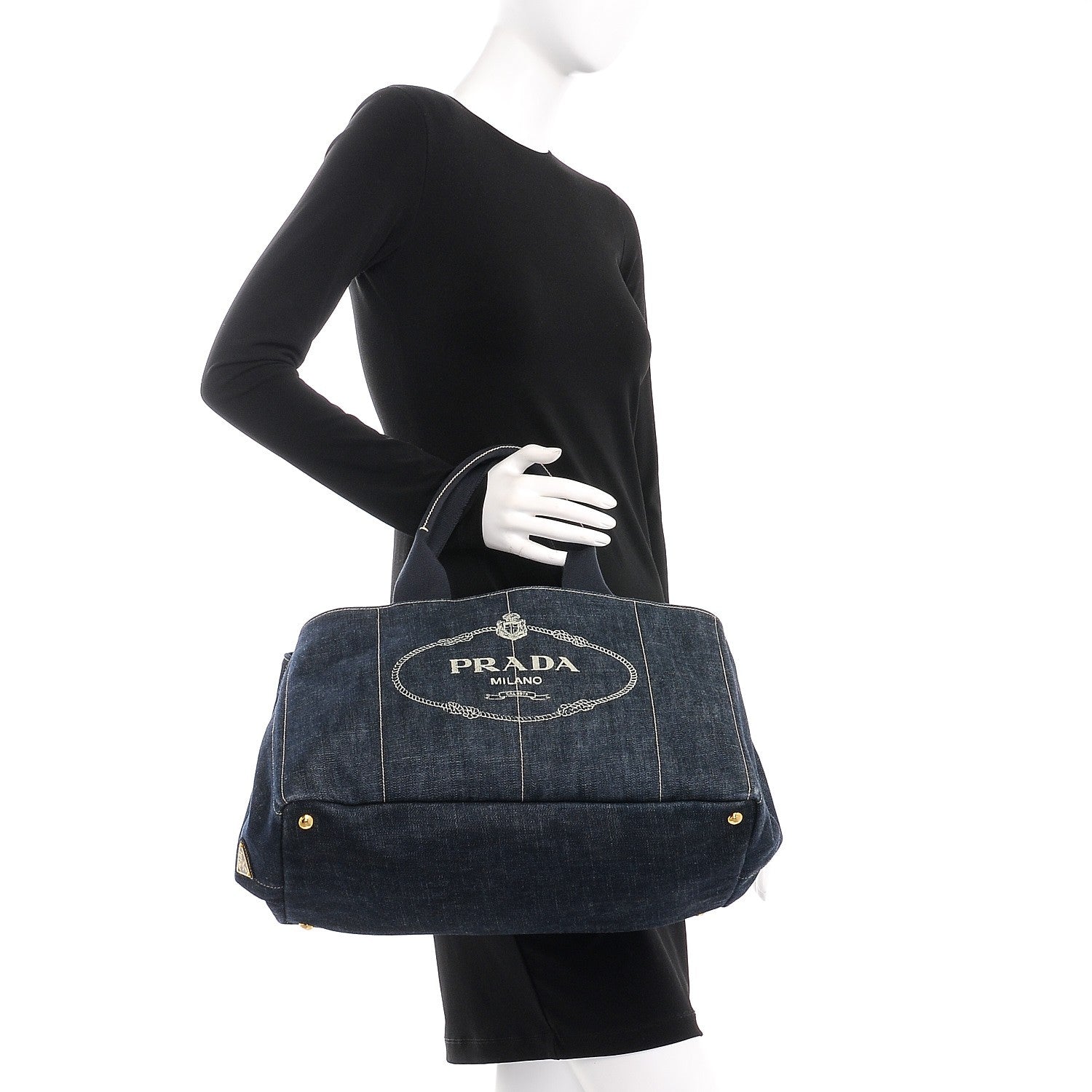 Prada Denim Logo Tote Blue Rosso 2 of 7