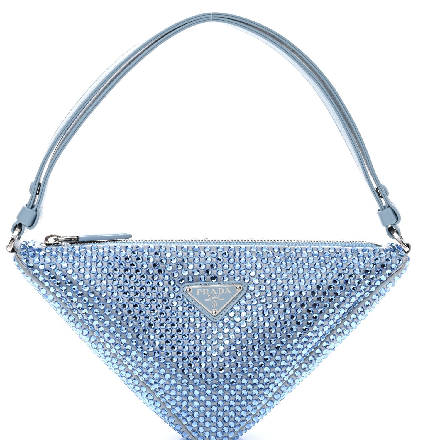 Prada Satin Crystal Triangle Pouch Celeste 8 of 11