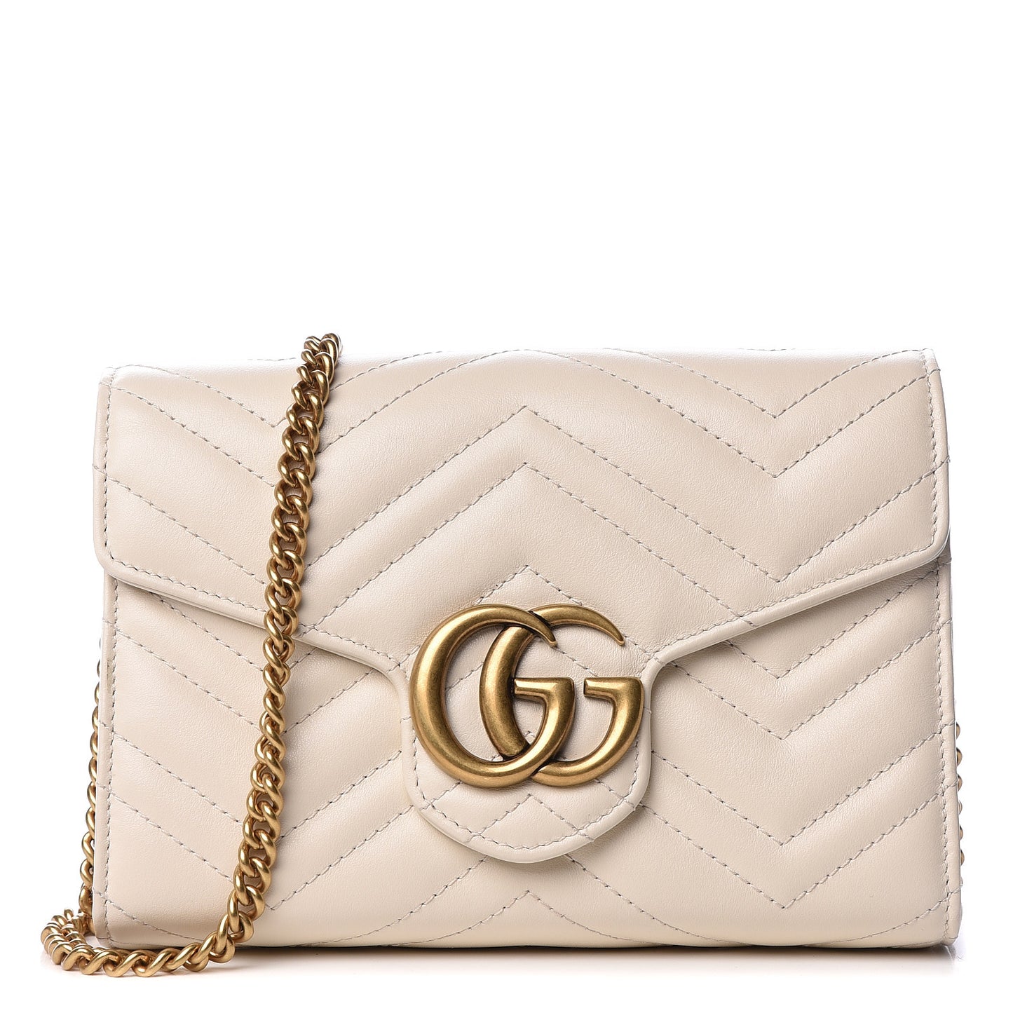 Calfskin Matelasse GG Marmont Chain Wallet Mystic White
