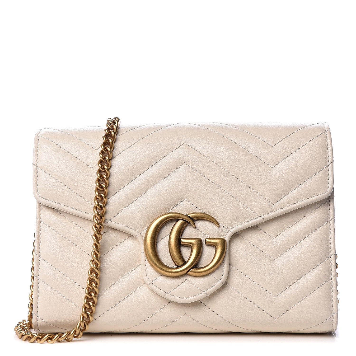 Gucci Calfskin Matelasse GG Marmont Chain Wallet Mystic White 1 of 10