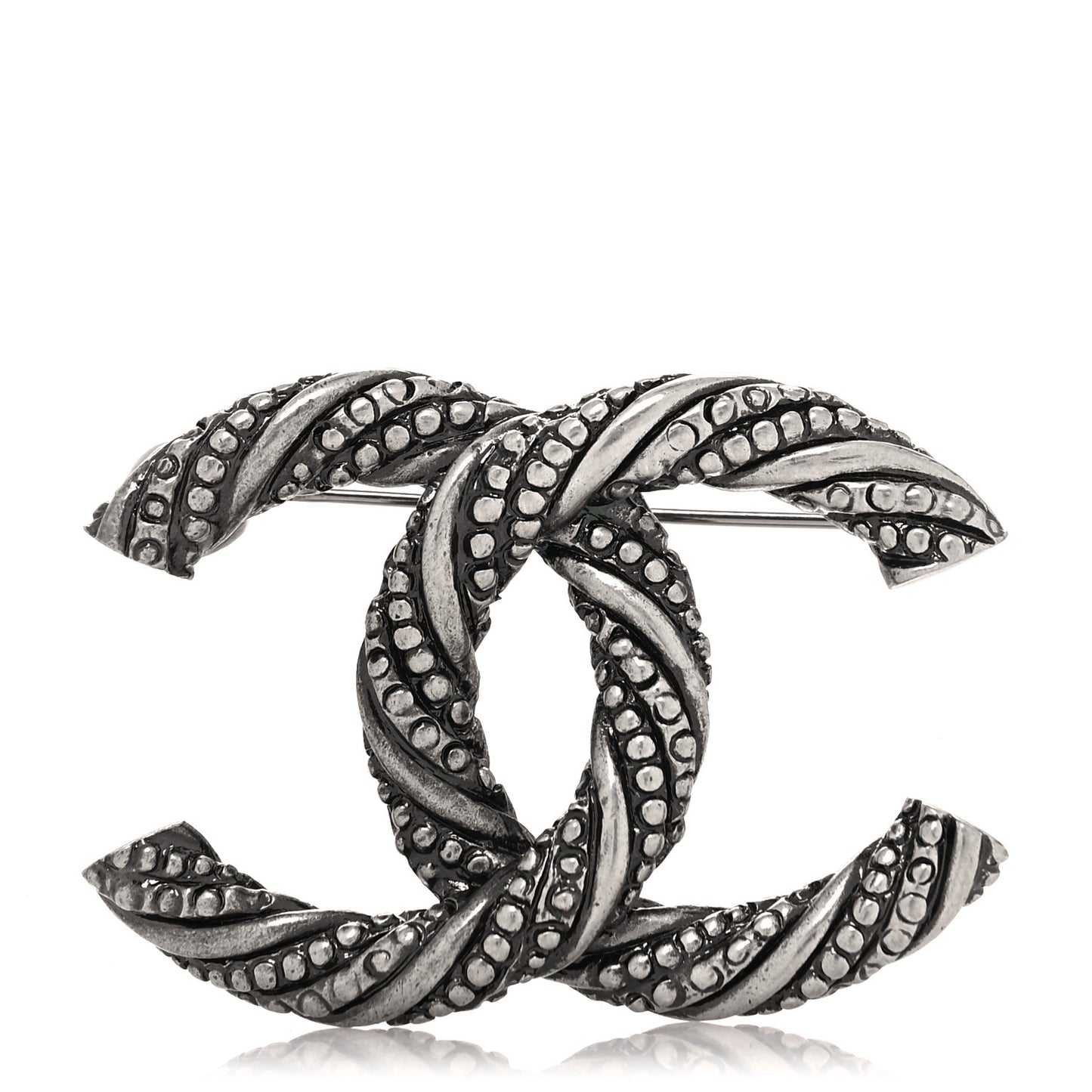 Ruthenium Twisted CC Brooch Silver