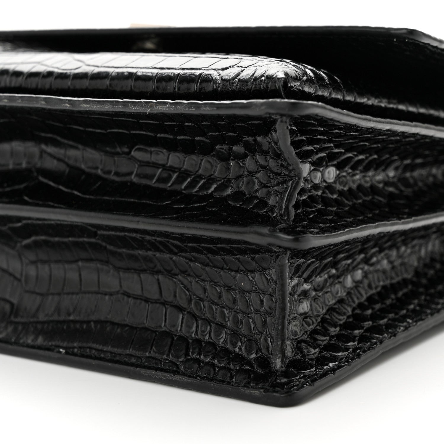 Saint Laurent Calfskin Crocodile Embossed Medium Monogram Sunset Black 9 of 10