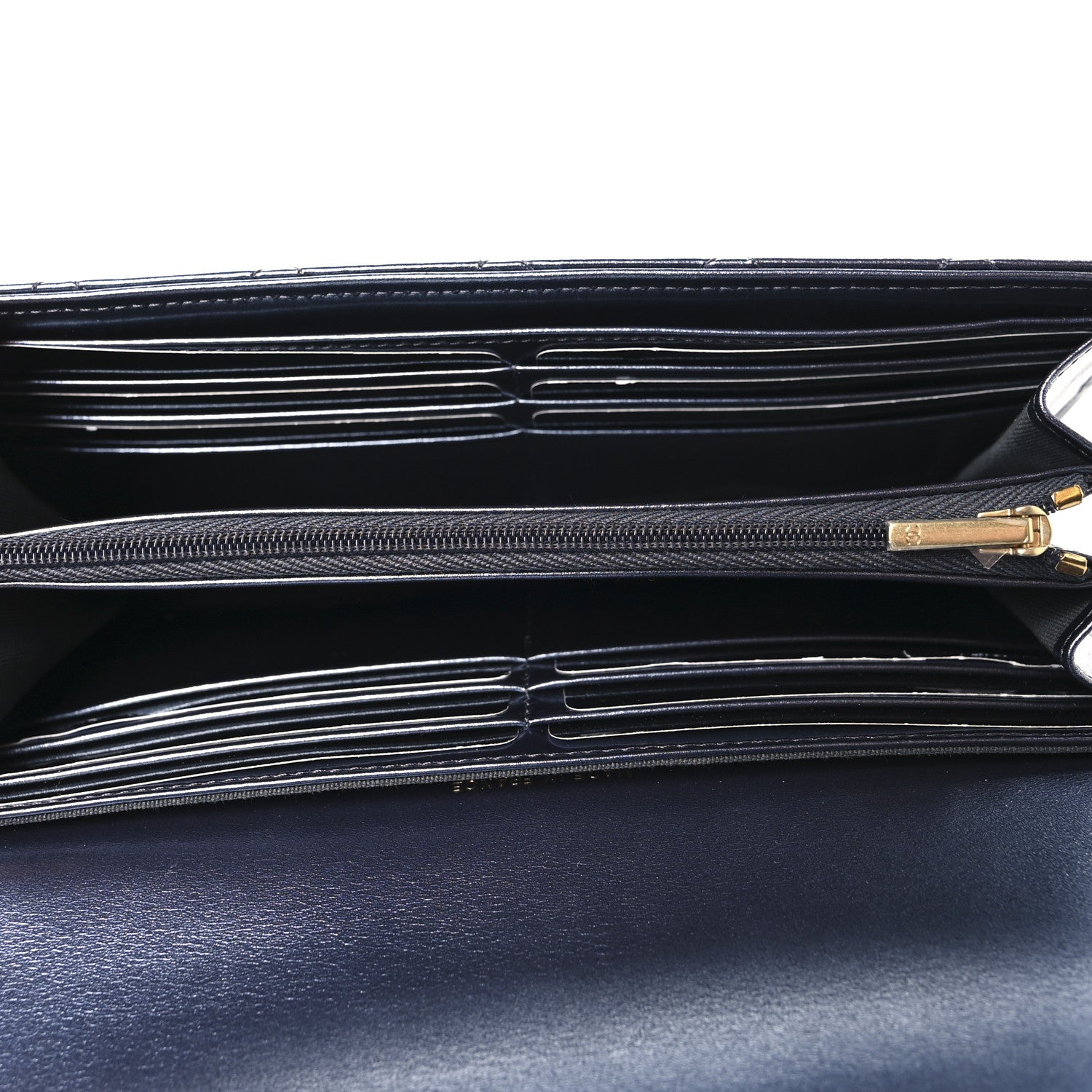 Chanel Metallic Lambskin Quilted Large Gusset Flap Wallet Dark Blue 5 of 9