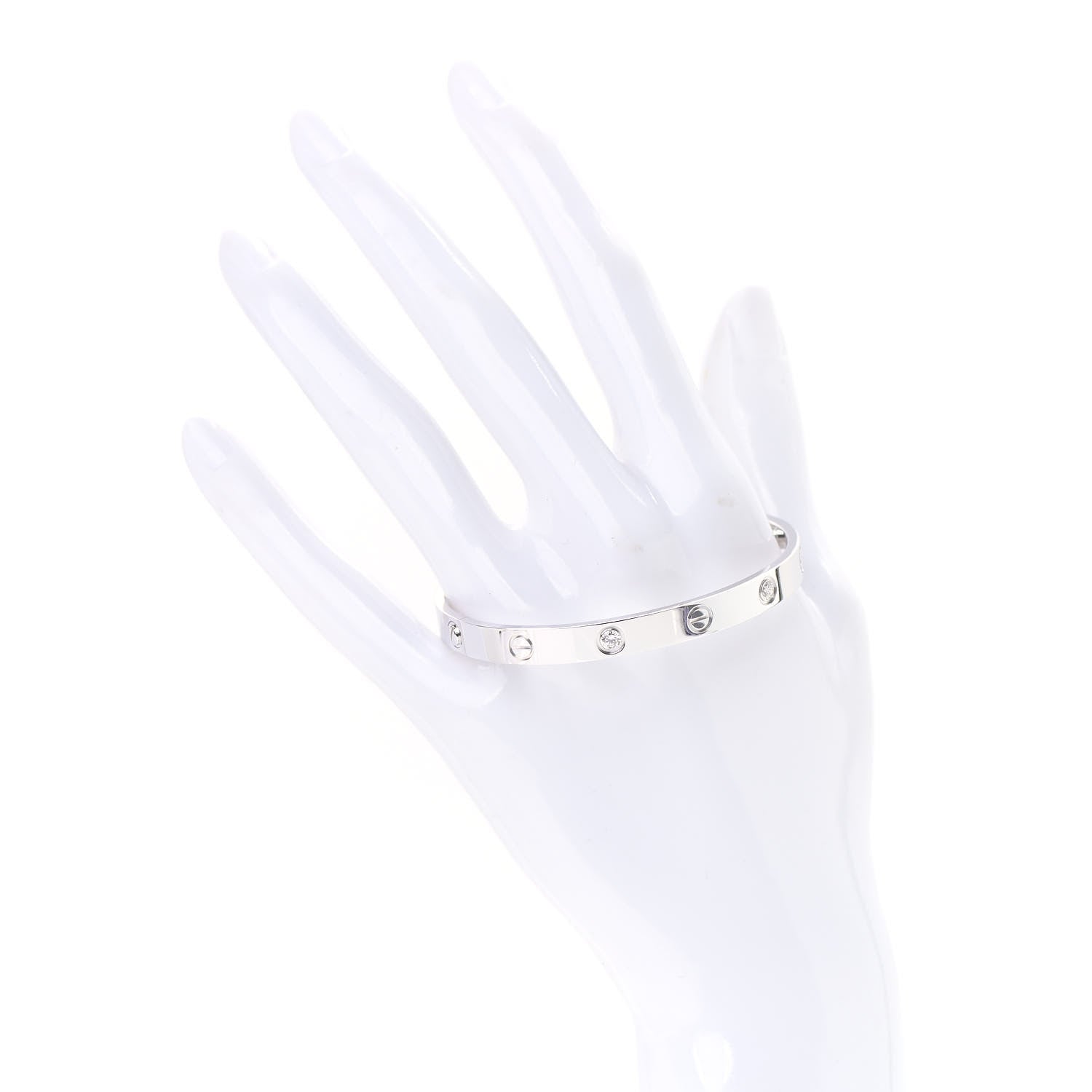 Cartier 18K White Gold 4 Diamond LOVE Bracelet 17 2 of 9