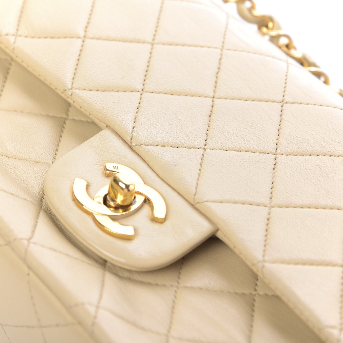 Lambskin Quilted Small Double Flap Beige