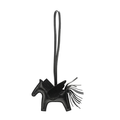 Hermes Milo Lambskin Lizard Touch Grigri Rodeo Pegase Horse Bag Charm PM So Black 1 of 5
