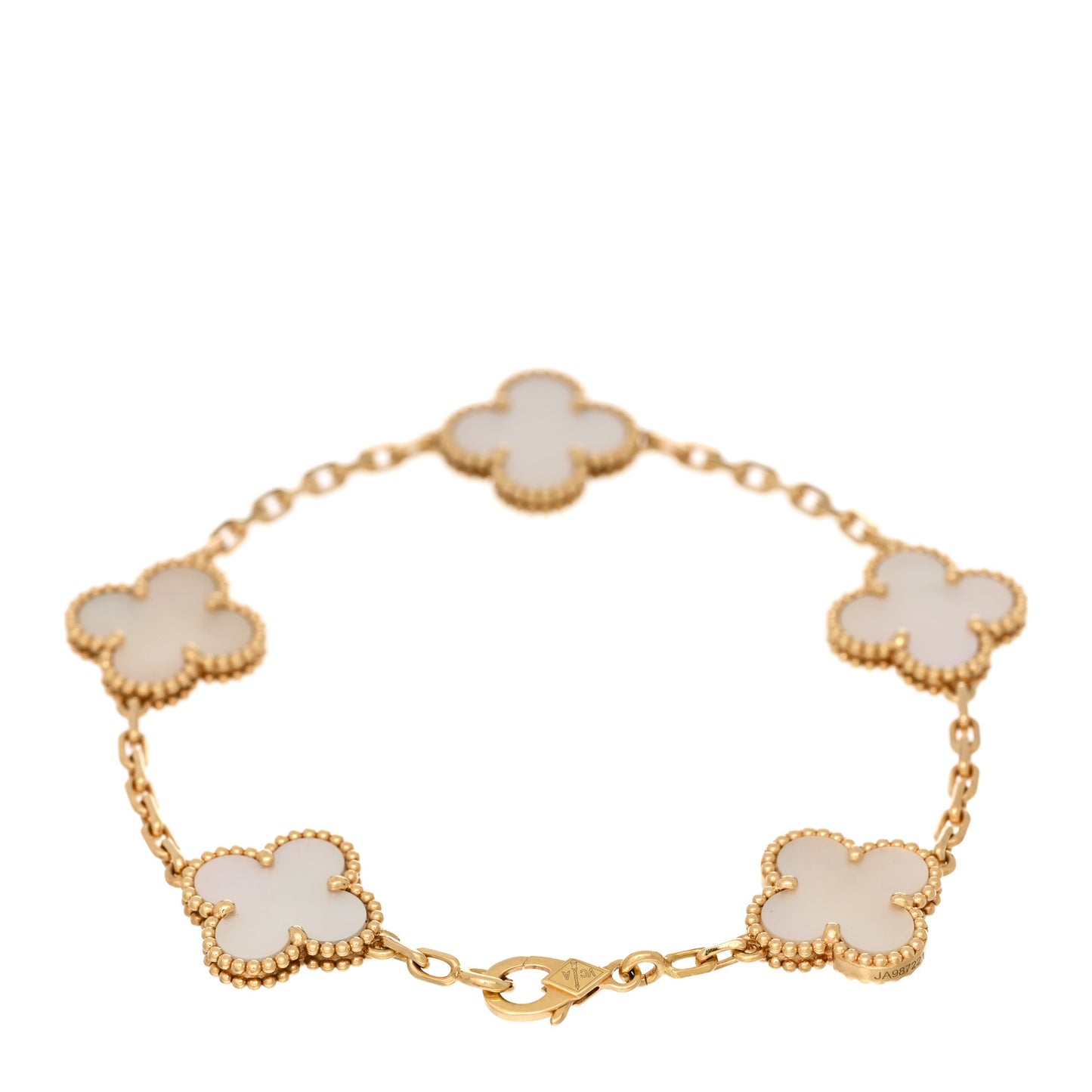 18K Yellow Gold Mother of Pearl 5 Motifs Vintage Alhambra Bracelet