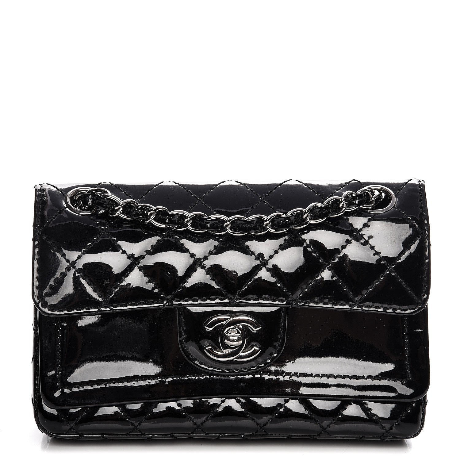 Chanel Patent Calfskin Quilted Mini Rectangular Double Flap Black 1 of 7