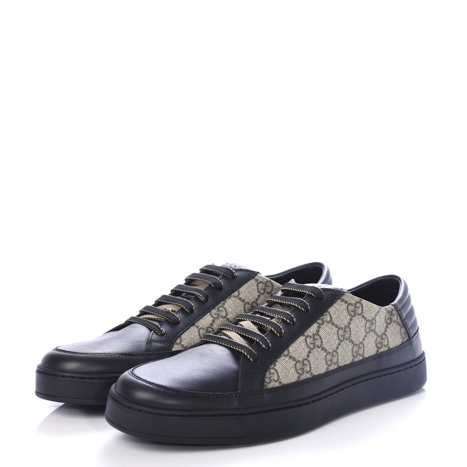 Gucci GG Supreme Monogram Mens Low Top Sneakers 9 Black Beige Ebony 3 of 11