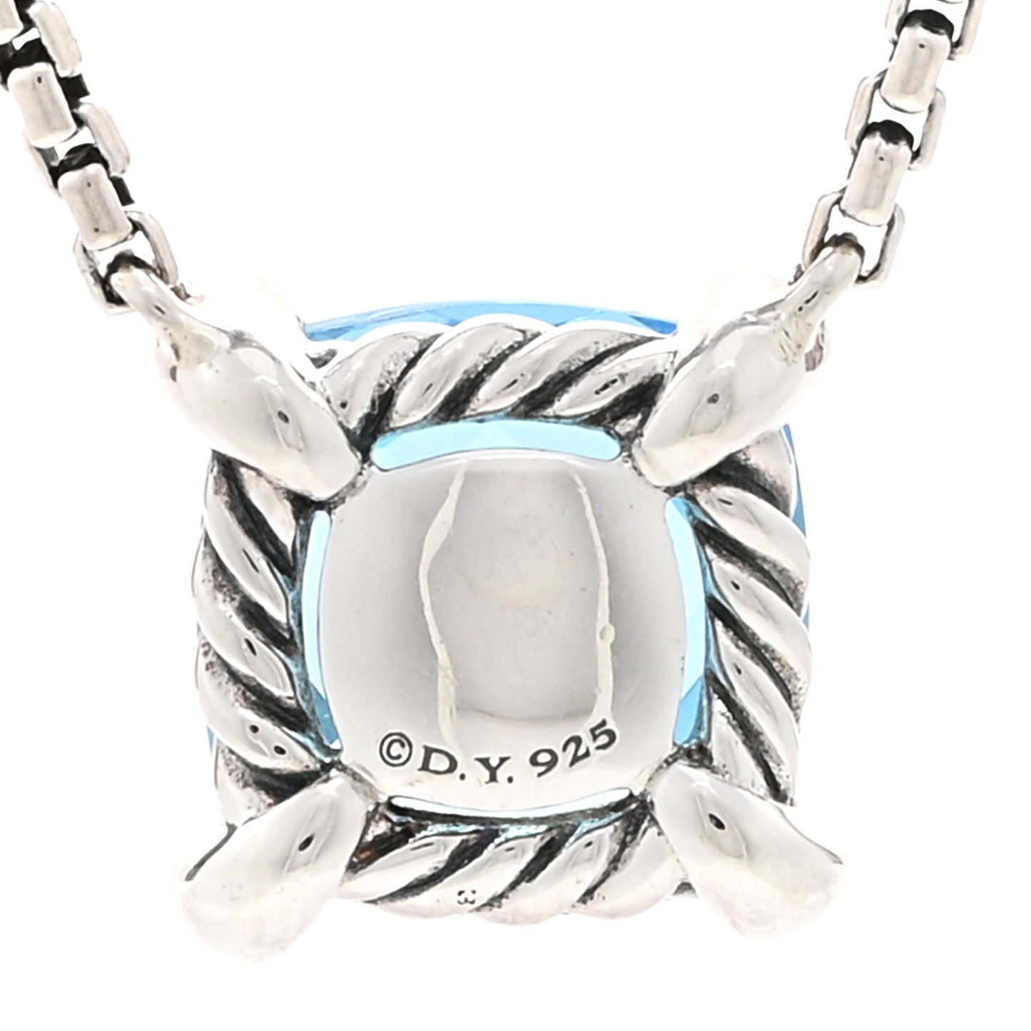 Sterling Silver Diamond Blue Topaz 9mm Petite Chatelaine Pendant Necklace