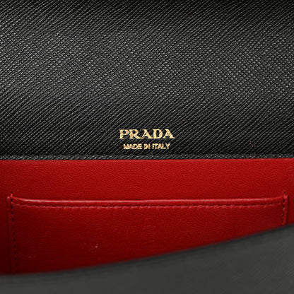 Prada Saffiano Lux Metal Logo Mini Chain Flap Crossbody Bag Black 6 of 13