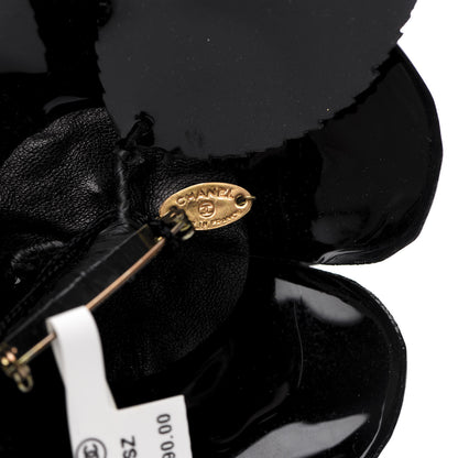 Chanel Patent Camellia Pin Brooch Black 3 of 4