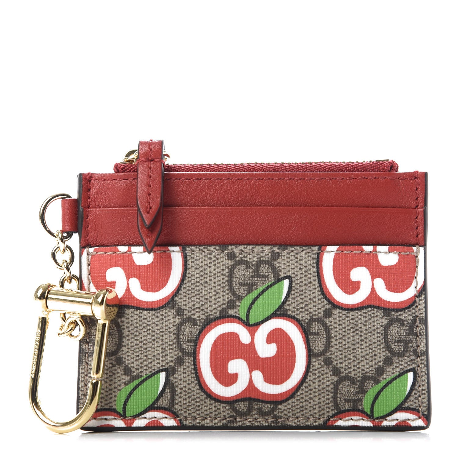 Gucci GG Supreme Monogram Apple Key Coin Case Card Holder Beige Multicolor Lobster Red 1 of 7