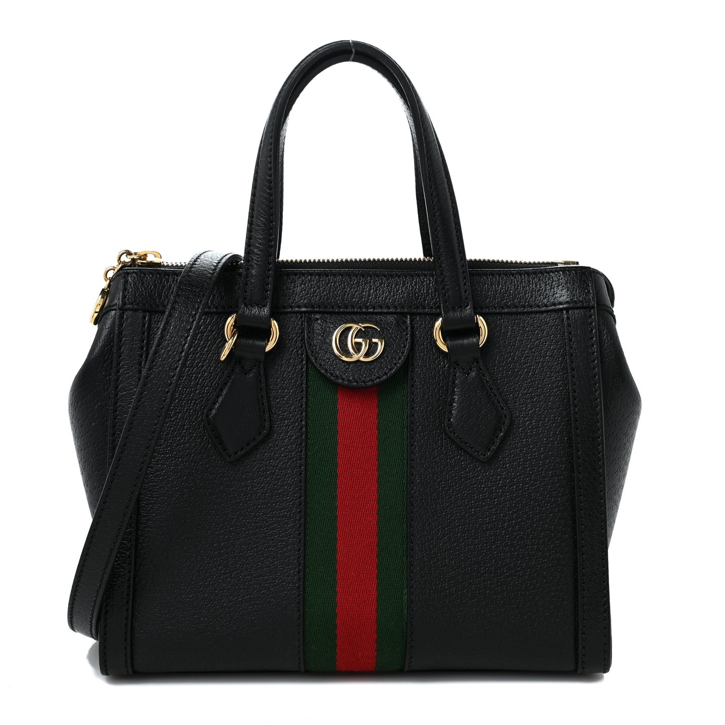 Textured Calfskin Web Small Ophidia Tote Bag Black