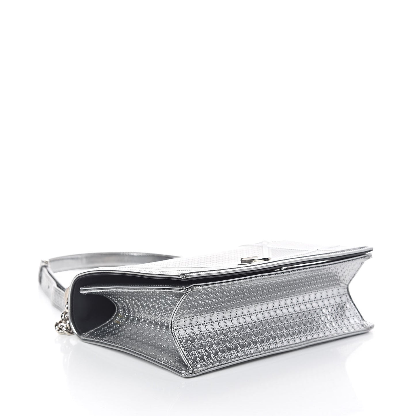 Metallic Patent Micro-Cannage Medium Diorama Flap Bag Silver