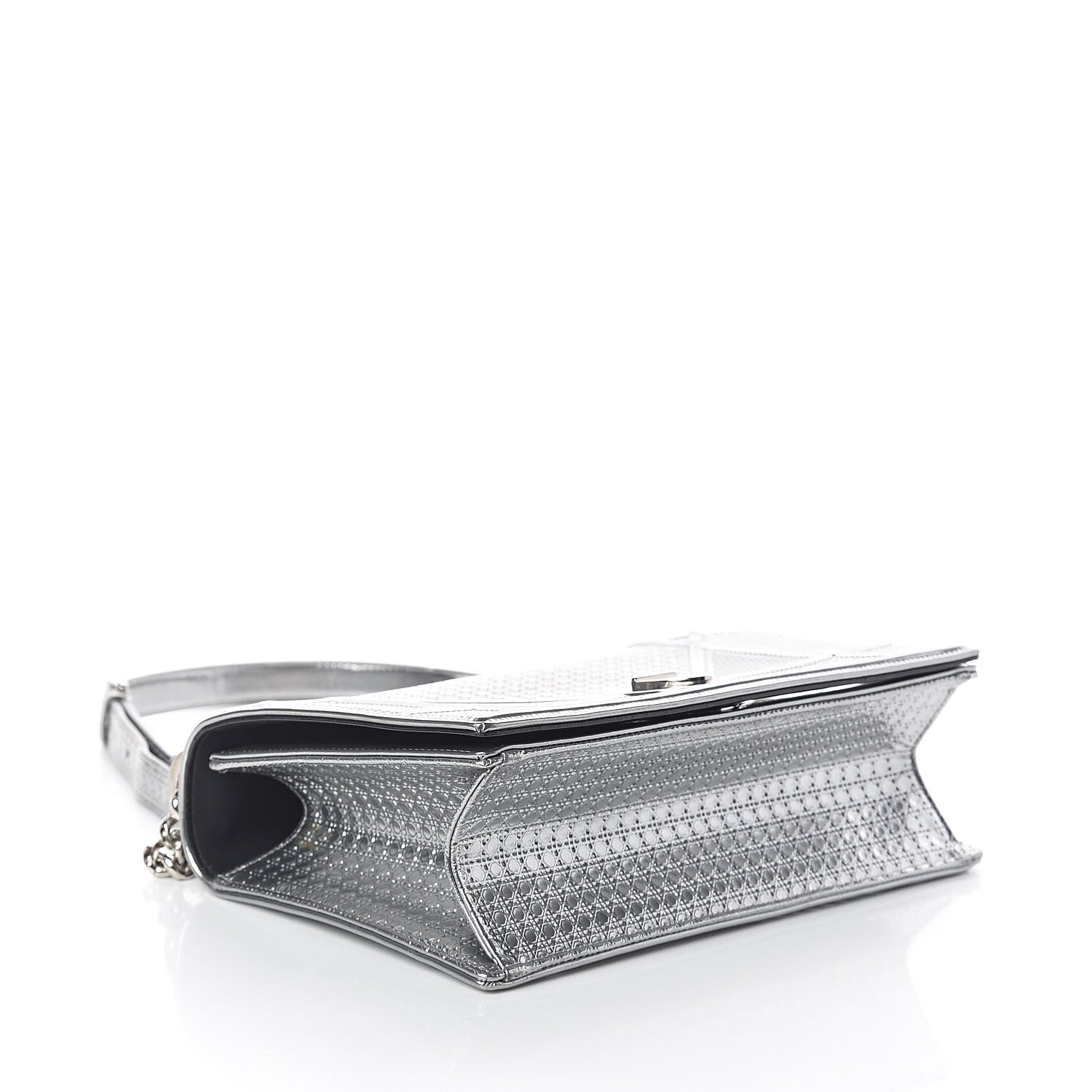 Christian Dior Metallic Patent Micro-Cannage Medium Diorama Flap Bag Silver 4 of 8