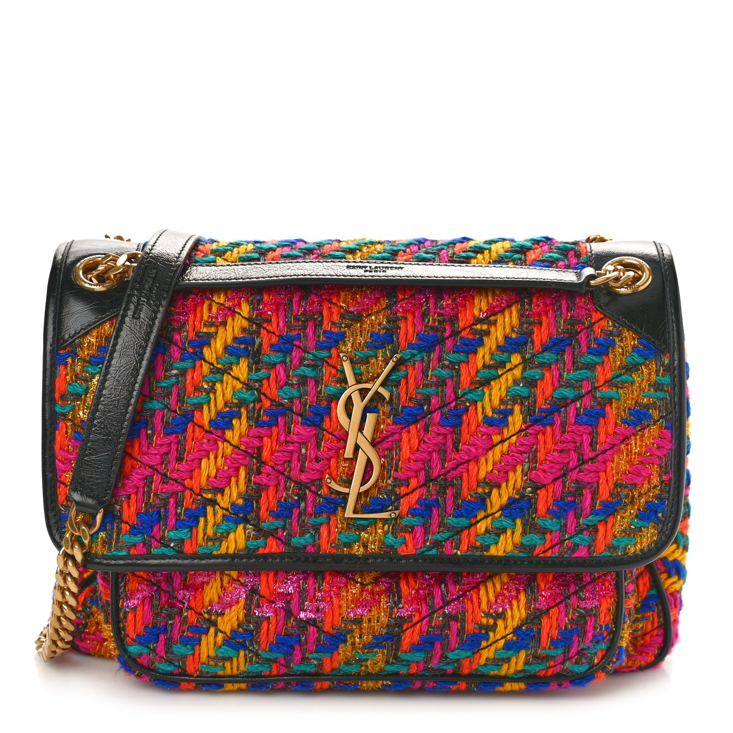 Saint Laurent Tweed Calfskin Matelasse Monogram Medium Niki Chain Satchel Multicolor 1 of 9
