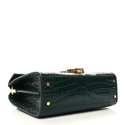 Saint Laurent Calfskin Crocodile Embossed Mini Classic Monogram Cassandra Top Handle Green 4 of 9