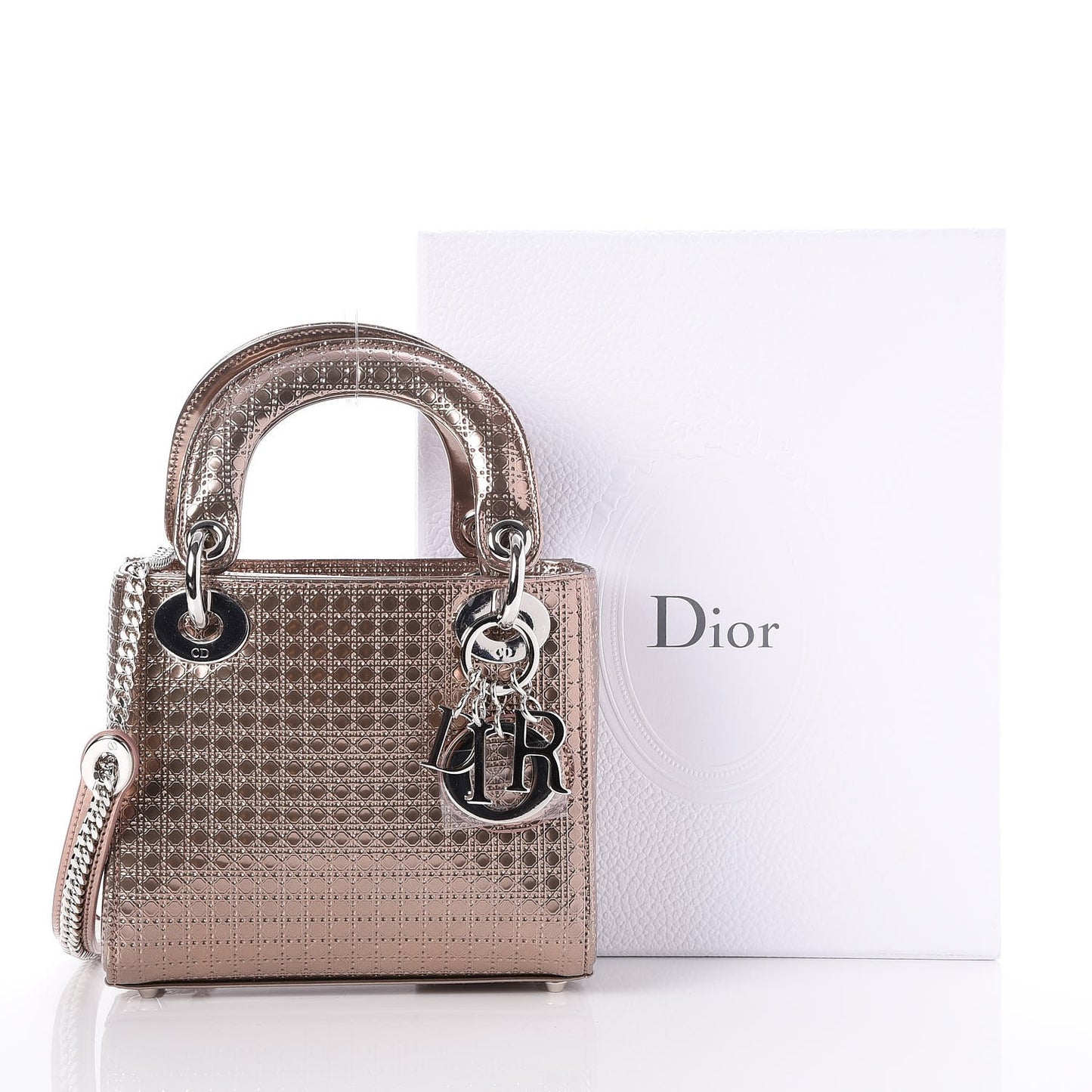 Metallic Patent Micro-Cannage Mini Lady Dior Champagne