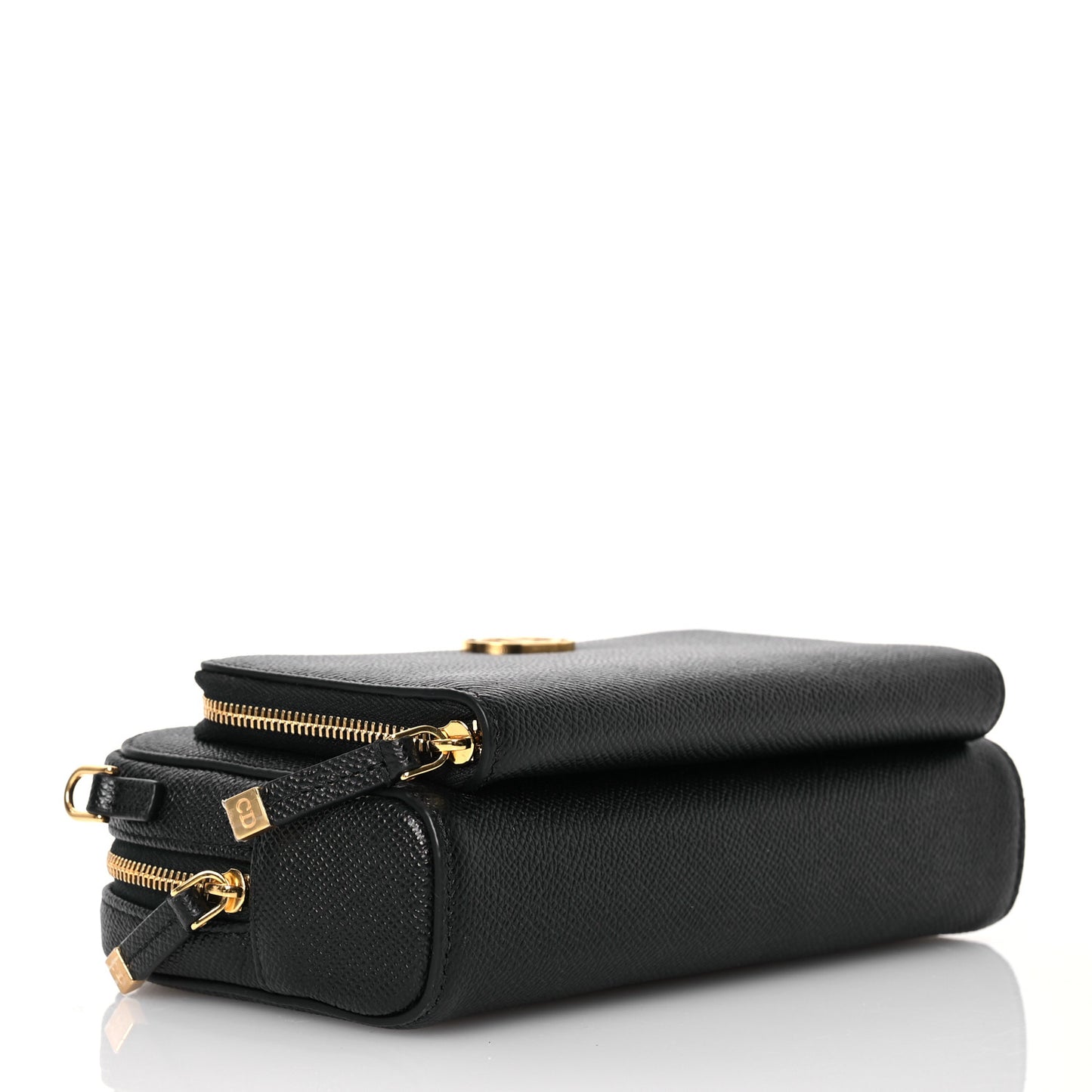 Grained Calfskin Caro Double Pouch Black