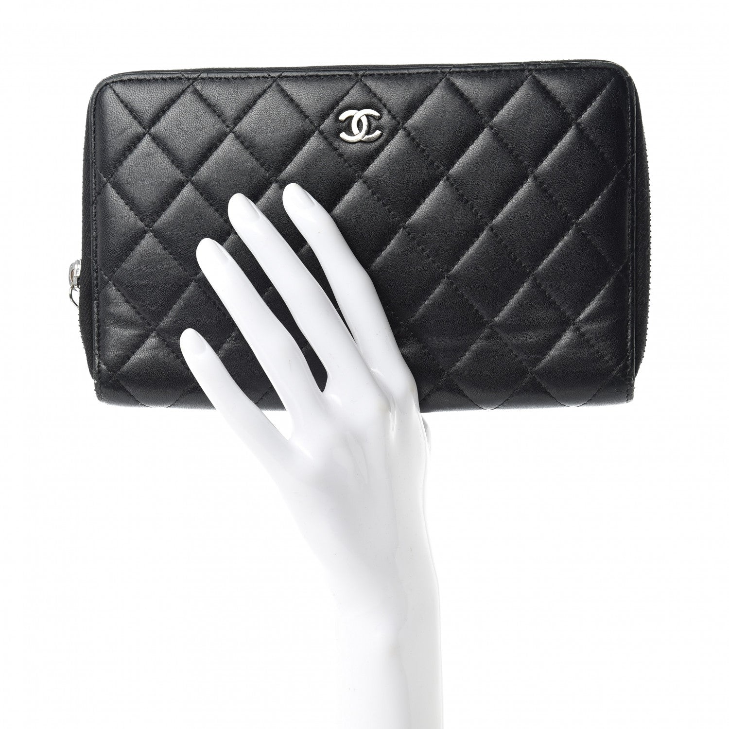 Chanel Lambskin Quilted Large Zip Around Organizer Wallet Black 2 of 15