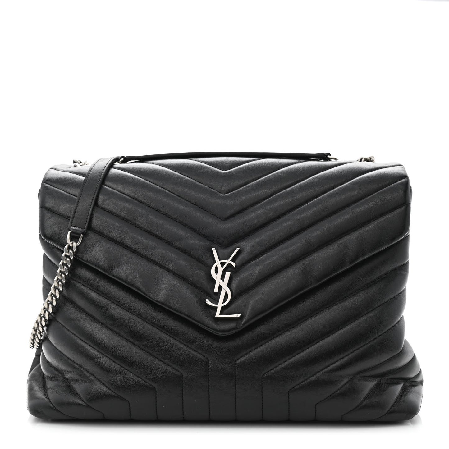 Calfskin Y Quilted Monogram Large Loulou Chain Satchel Black