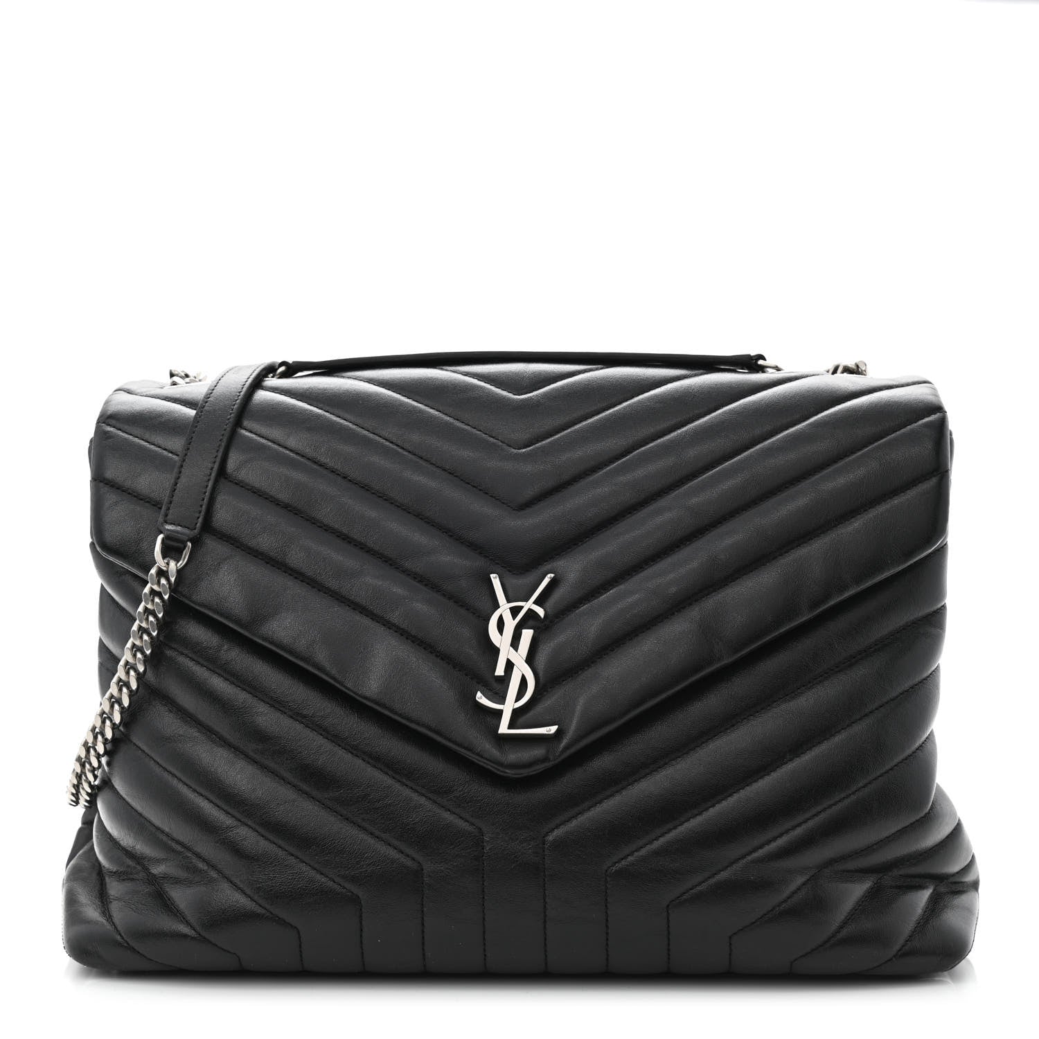 Saint Laurent Calfskin Y Quilted Monogram Large Loulou Chain Satchel Black 1 of 10