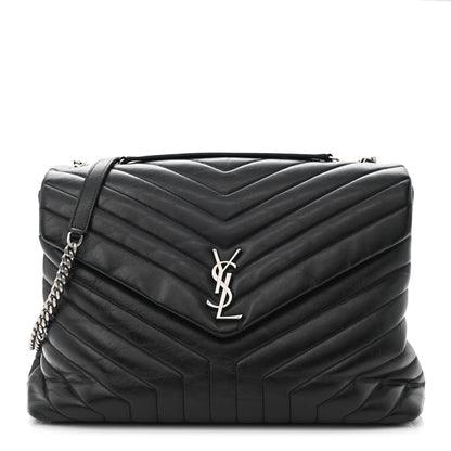 Saint Laurent Calfskin Y Quilted Monogram Large Loulou Chain Satchel Black 1 of 10