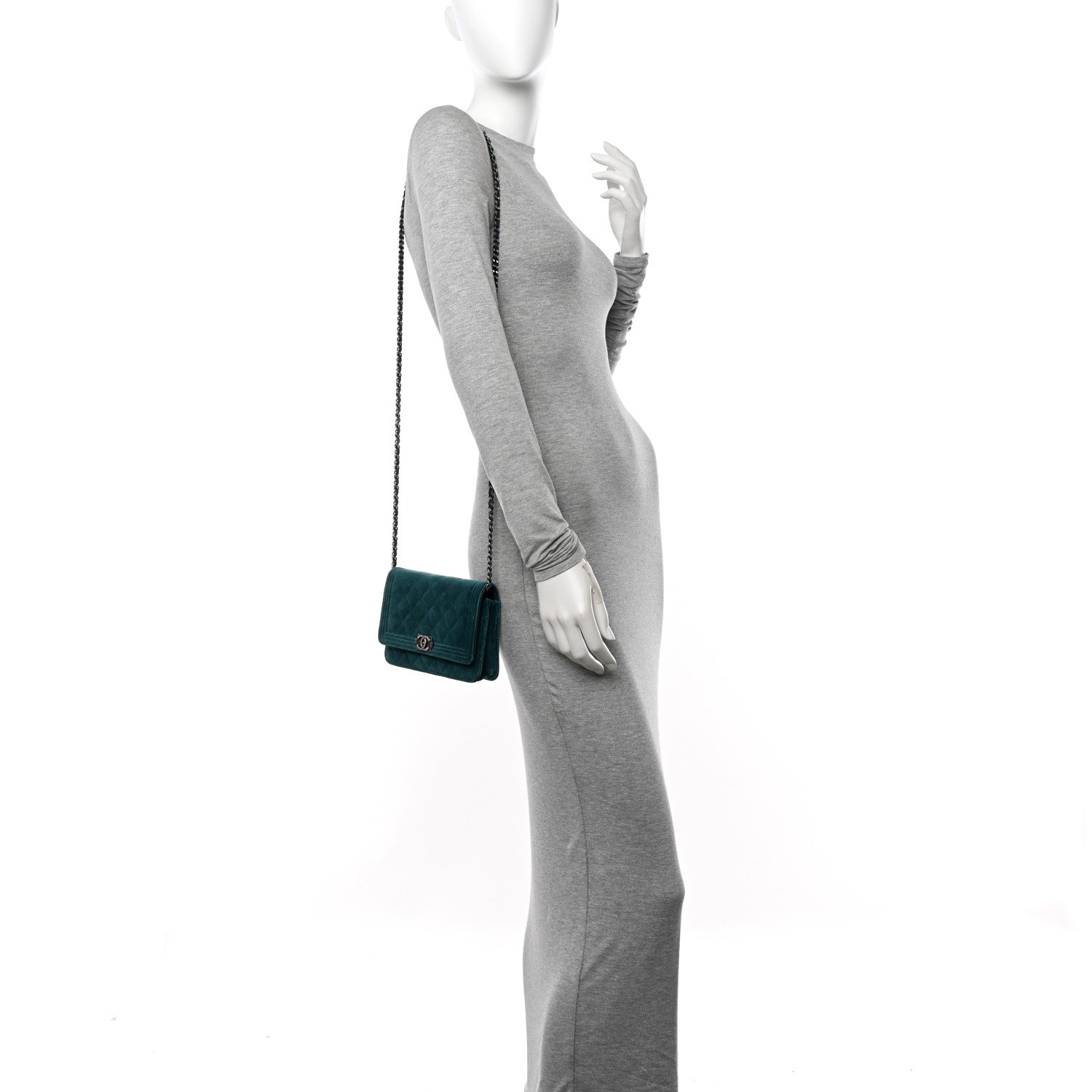 Chanel Velvet Quilted Boy Wallet On Chain WOC Teal 2 of 13