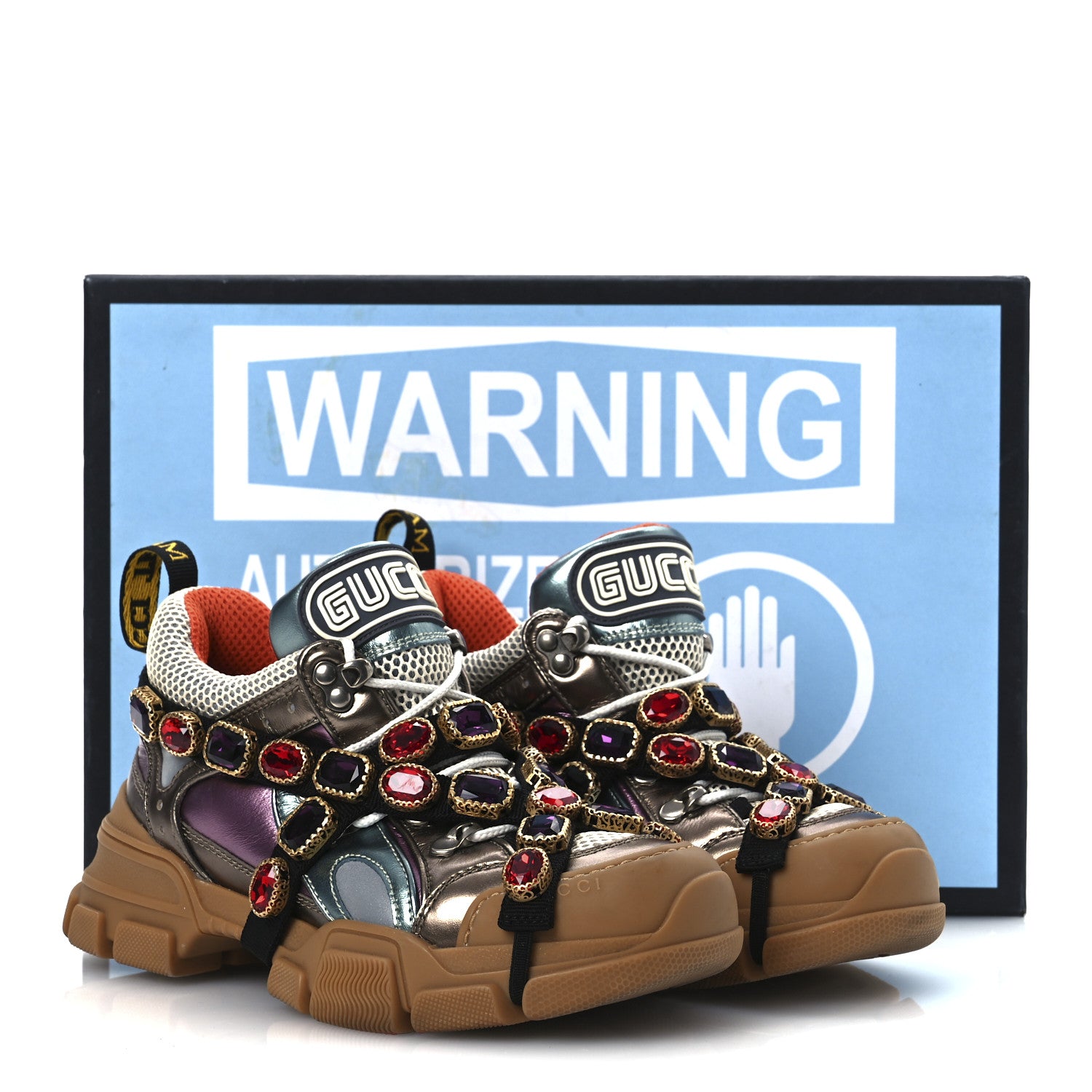 Gucci X SEGA Mesh Suede Calfskin Removable Crystals Womens Flashtrek Sneakers 36 Rame Mystic White Lago 10 of 10