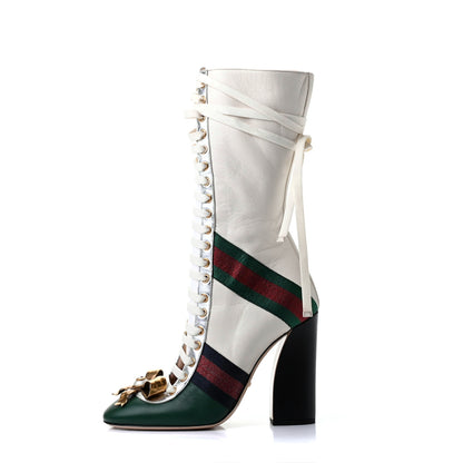 Gucci Malaga Kid Lace Up Boots 40.5 White Bright Evergreen 1 of 10