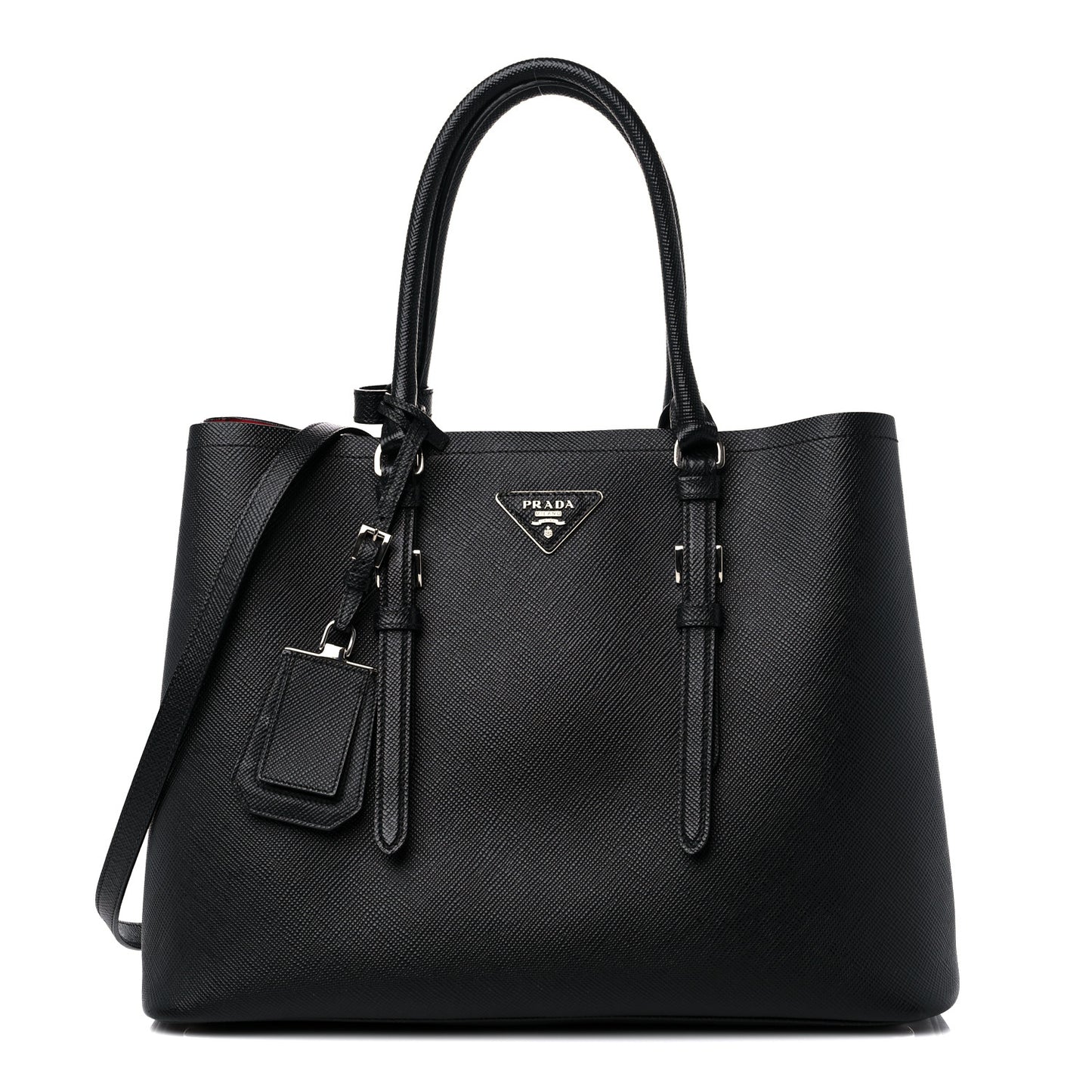 Saffiano Cuir Medium Double Handle Tote Black Fuoco