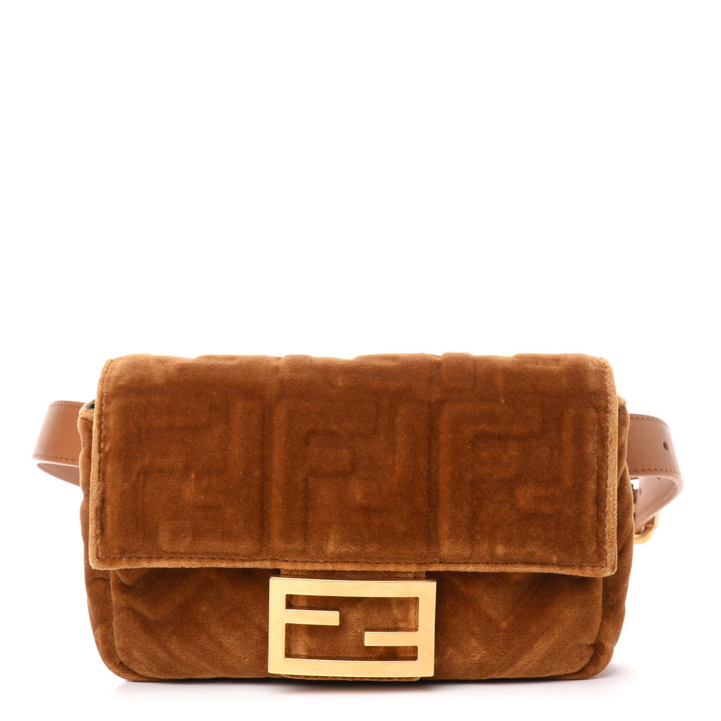 Velvet FF Embossed Hip Belt Baguette Bag Caramel