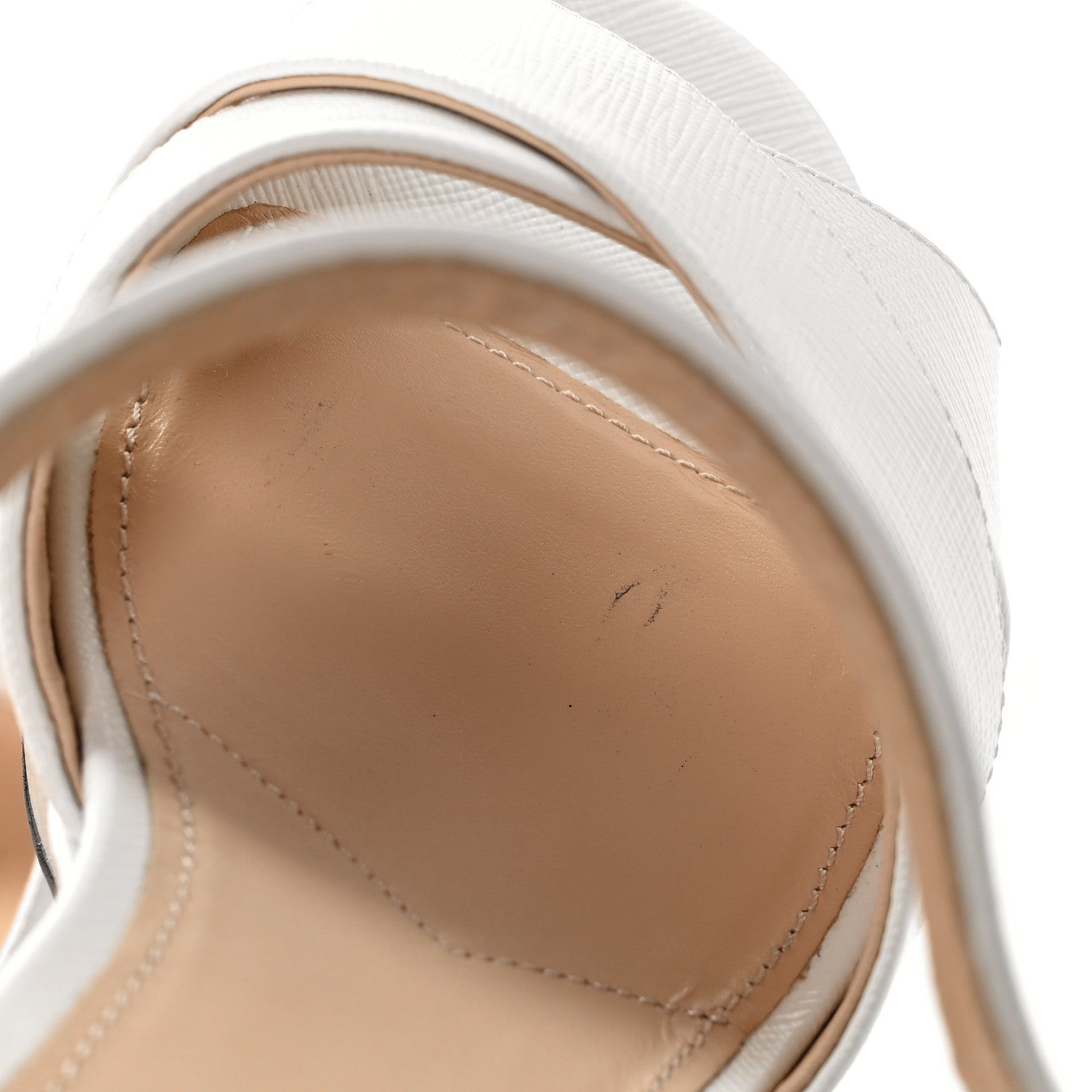 Prada Vernice Saffiano Embossed Crisscross Platform 20/65mm Sandals 37 White 10 of 10