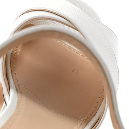 Prada Vernice Saffiano Embossed Crisscross Platform 20/65mm Sandals 37 White 10 of 10