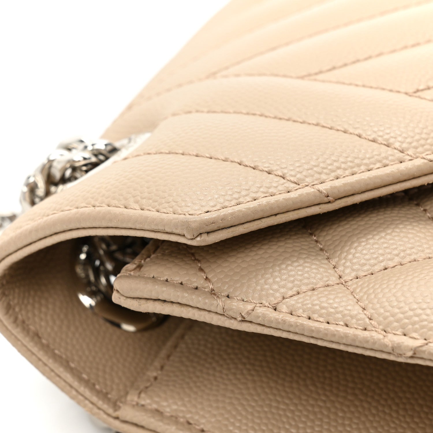 Saint Laurent Grain De Poudre Mixed Matelasse Large Triquilt Monogram Satchel Dark Beige 15 of 15