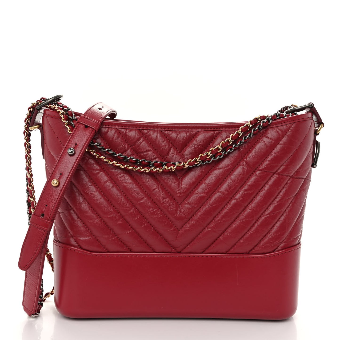 Aged Calfskin Chevron Quilted Medium Gabrielle Hobo Dark Pink